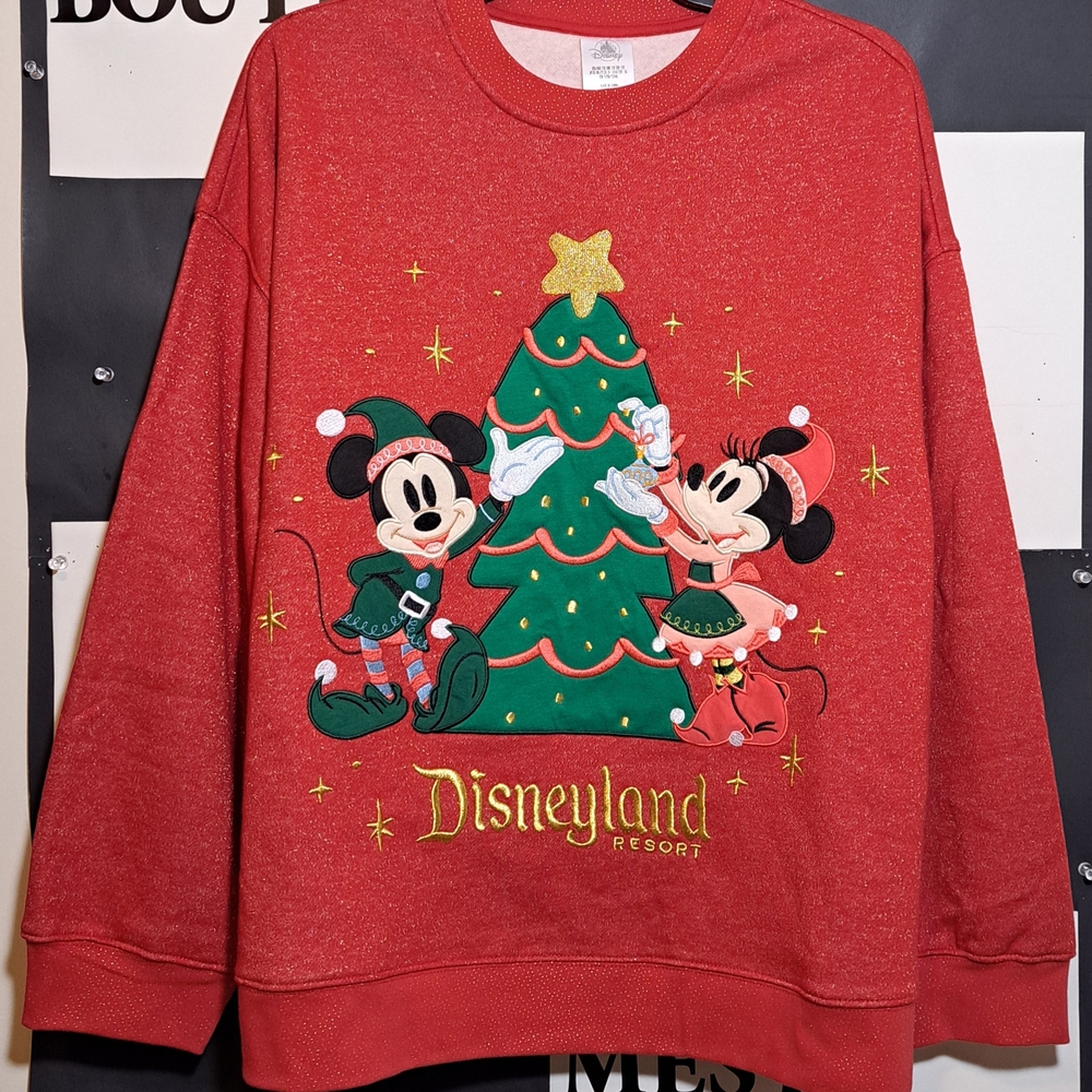 Disney Red Holiday Sweatshirt with Mickey and Minnie